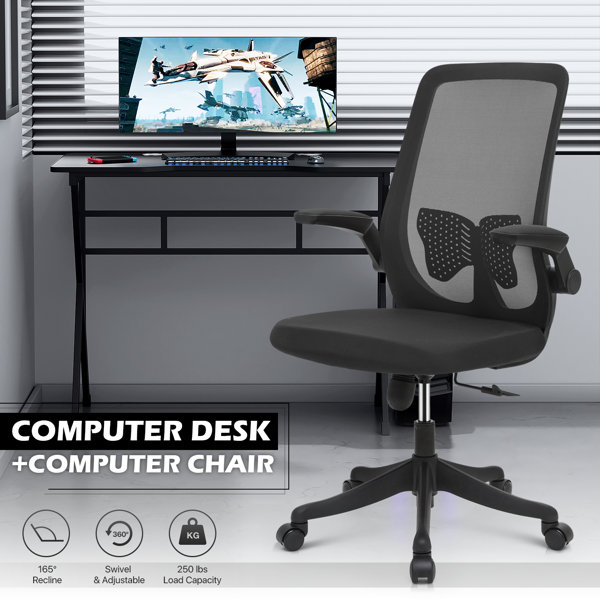 Inbox Zero Office Desk and Chair Set with Wheels and Rotatable Chairs